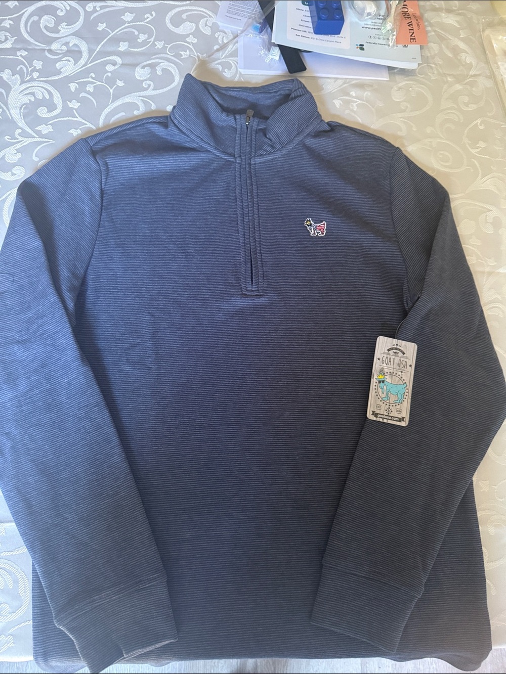 Goat USA Men's Quarter-Zip Pullover Sweater in Navy